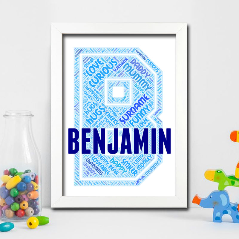 Personalised Name Word Art Poster Print Blue Letter B