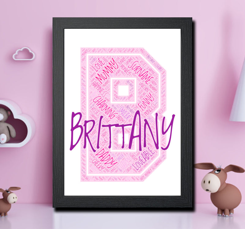 Personalised Name Word Art Poster Print Pink Letter B