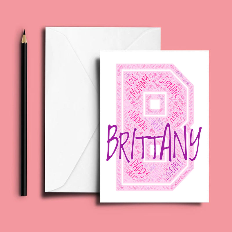 Personalised Name Word Art Poster Print Pink Letter B