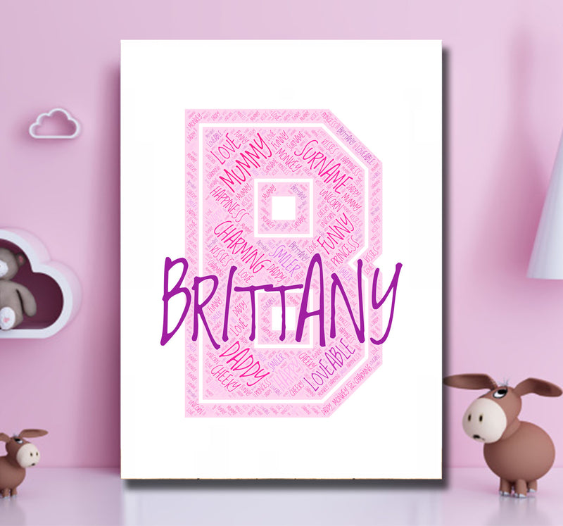 Personalised Name Word Art Poster Print Pink Letter B