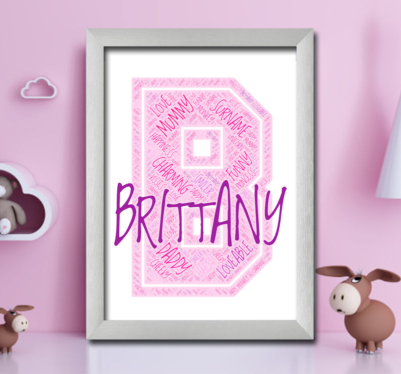 Personalised Name Word Art Poster Print Pink Letter B