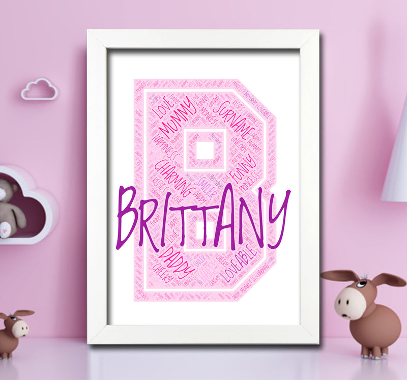 Personalised Name Word Art Poster Print Pink Letter B