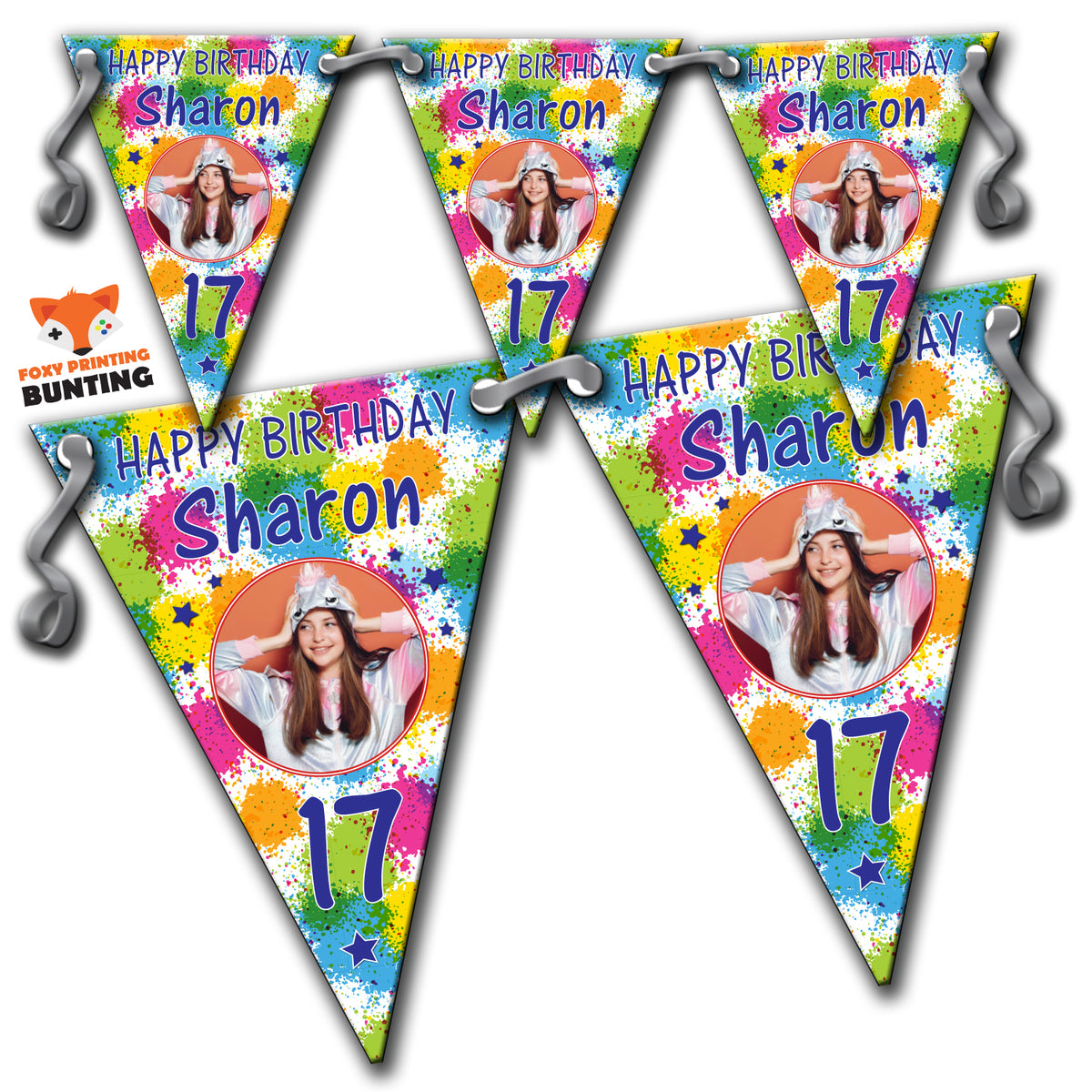 B004 Personalised Custom Photo Birthday Bunting Premium Party Decorations  (Standard Bunting (14.8cm X 21cm)) – B004 Personalised Custom Photo Birthday Bunting
