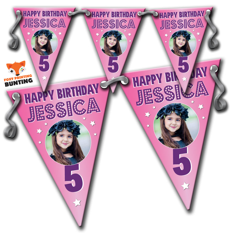 B007 Personalised Custom Photo Birthday Bunting Premium Party Decorations  (Standard Bunting (14.8cm X 21cm))