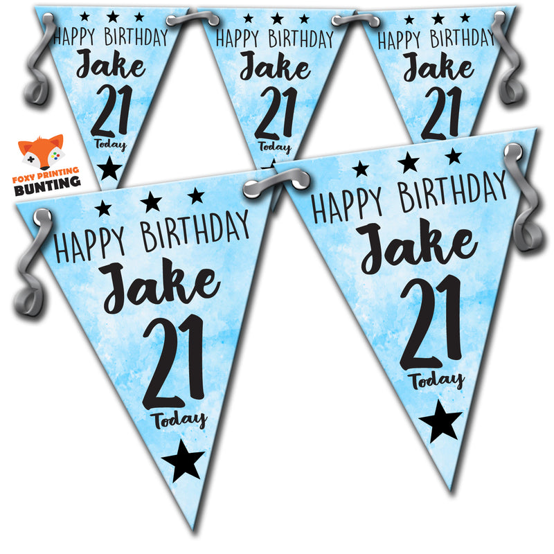 B14   21st Birthday Blue Cloud Pattern Personalised Bunting Premium Party Decorations  (Standard Bunting (14.8cm X 21cm))