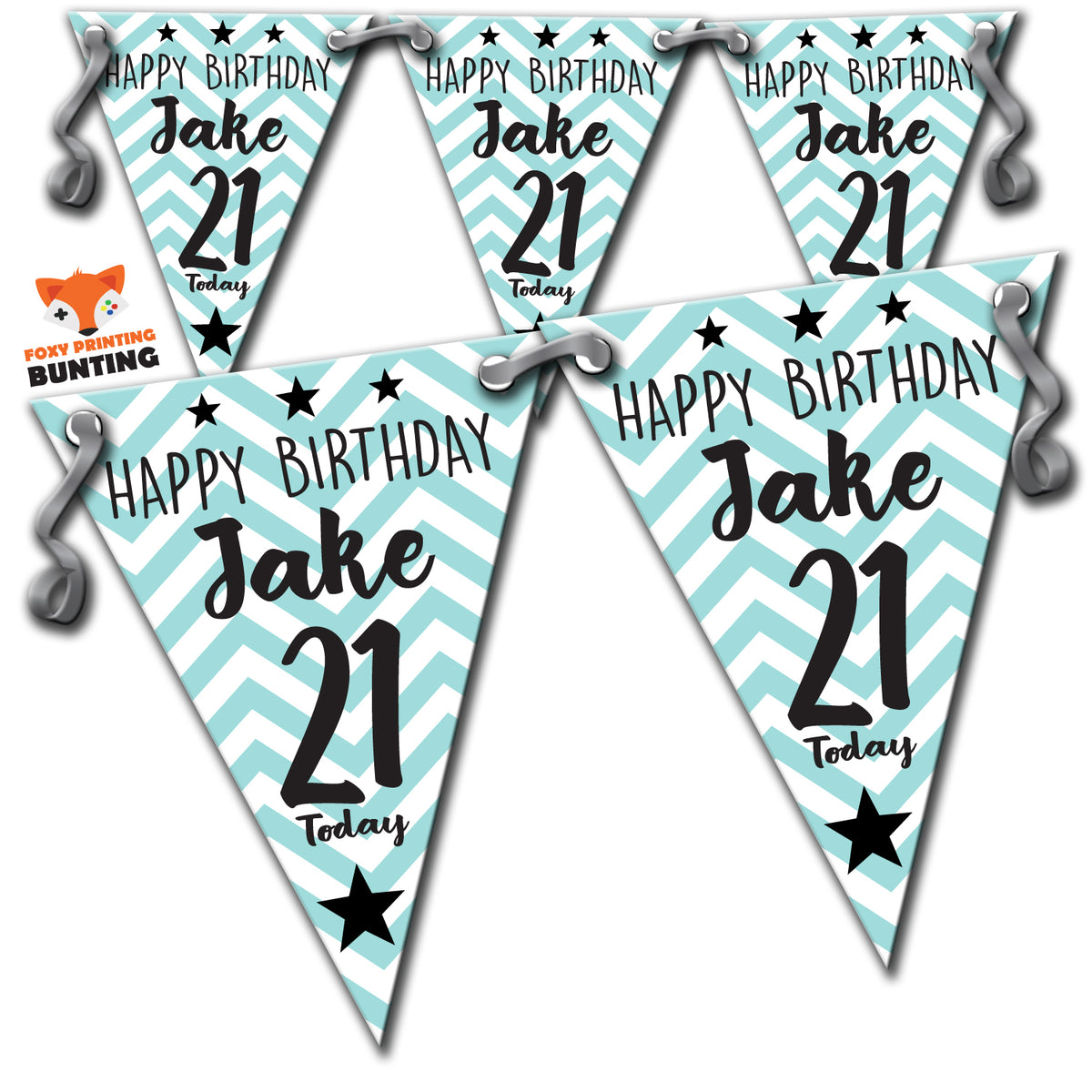 B15 21st Birthday Blue Polka Dot Personalised Bunting Premium Party Decorations  (Standard Bunting (14.8cm X 21cm)) – B15 21st Birthday Blue Polka Dot Personalised Bunting