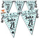 B15 21st Birthday Blue Polka Dot Personalised Bunting Premium Party Decorations  (Standard Bunting (14.8cm X 21cm))