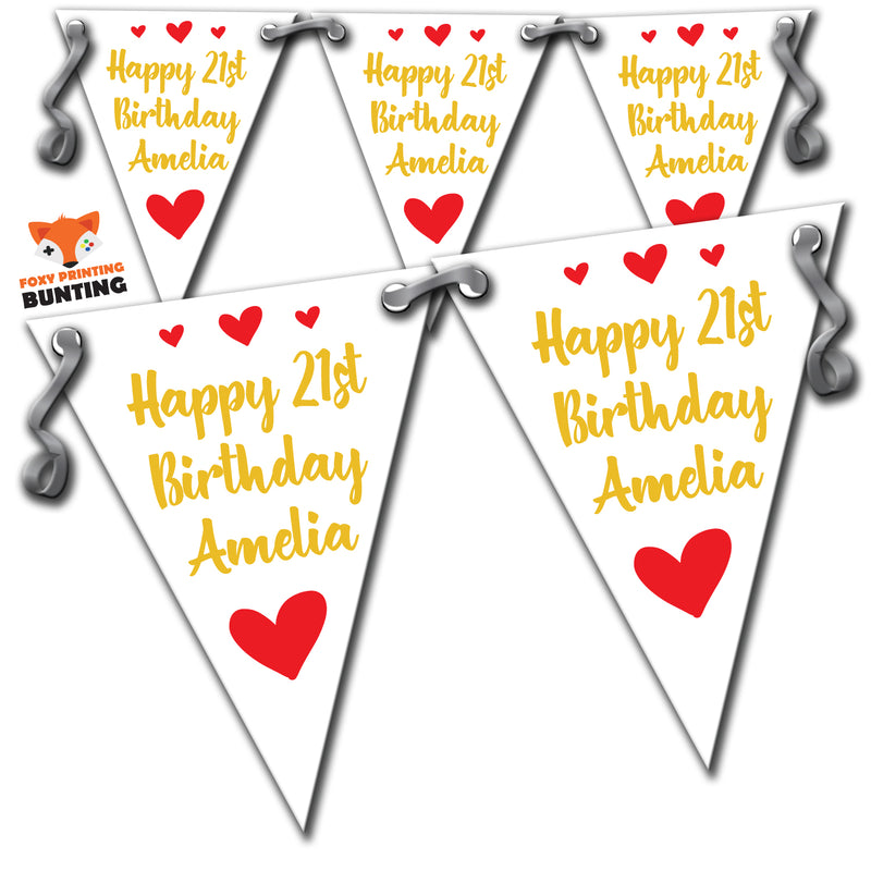 B16 21st Gold White A Personalised Bunting Premium Party Decorations  (Standard Bunting (14.8cm X 21cm))