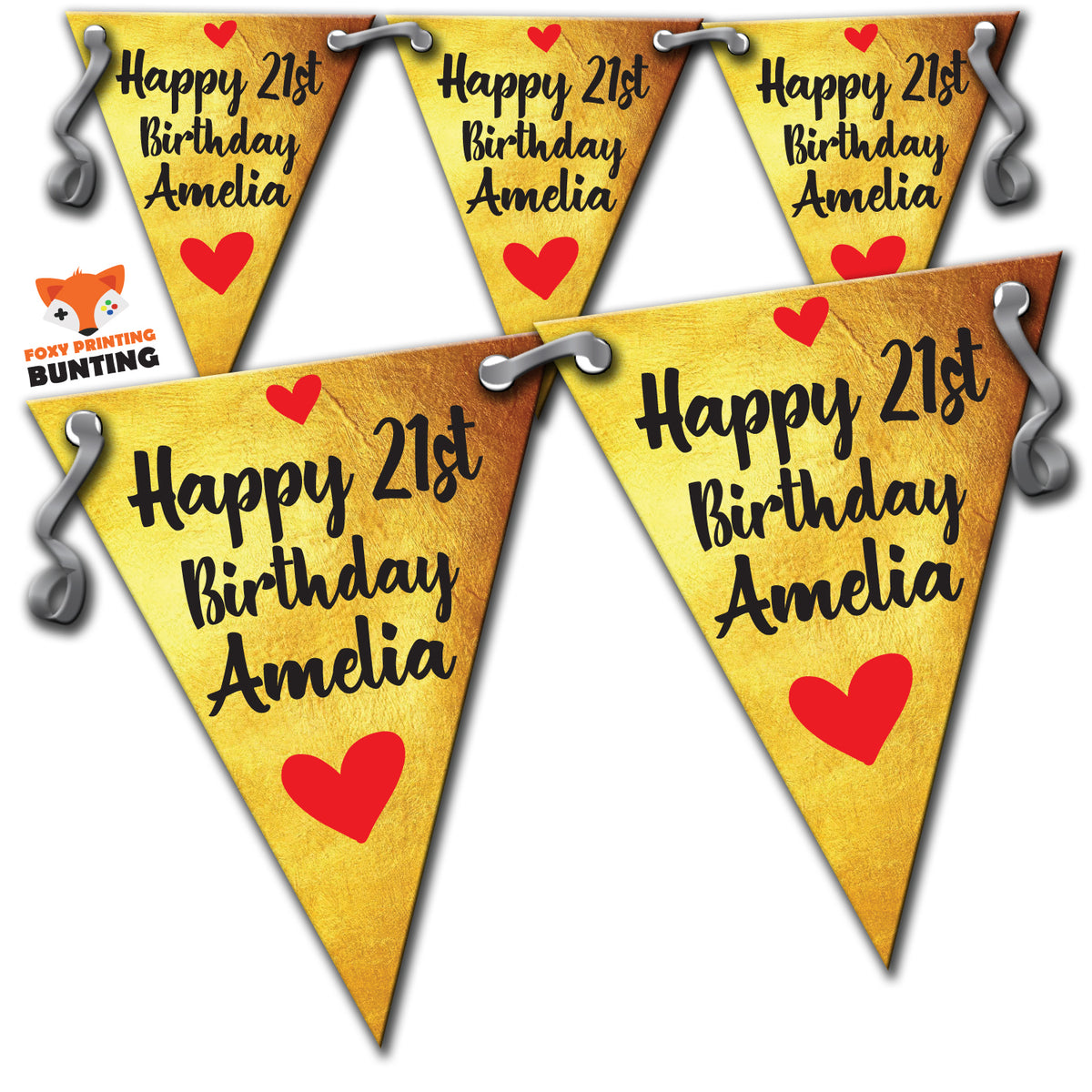 B17 21st Gold White B Personalised Bunting Premium Party Decorations  (Standard Bunting (14.8cm X 21cm)) – B17 21st Gold White B Personalised Bunting