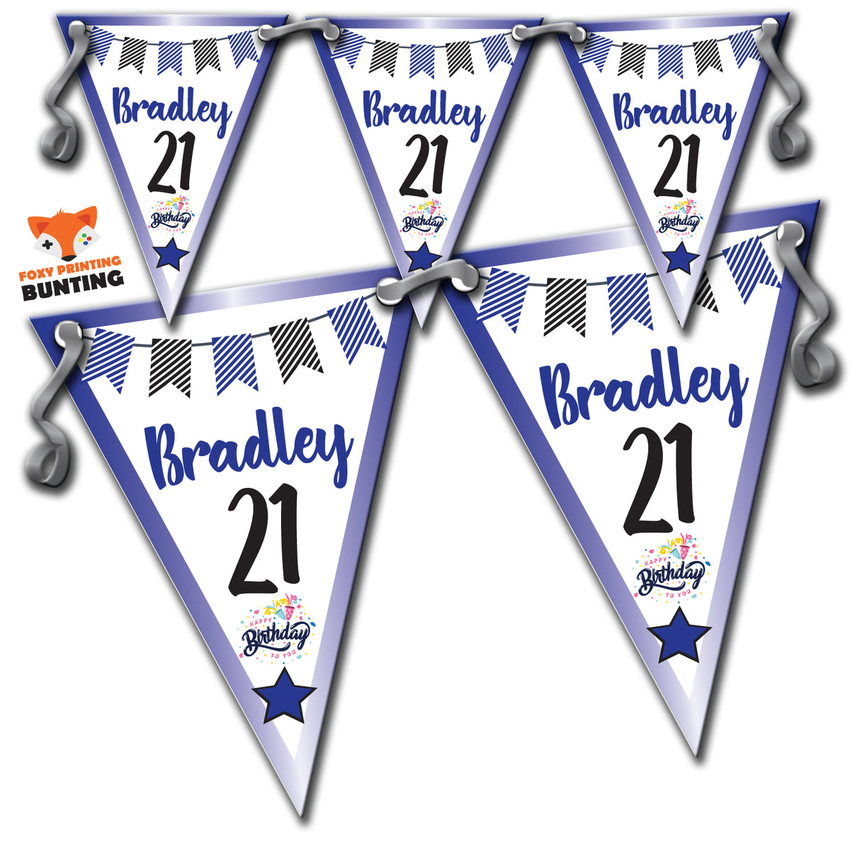 B25 Blue & Black Birthday Bunting Premium Party Decorations  (Standard Bunting (14.8cm X 21cm)) – B25 Blue & Black Birthday Bunting
