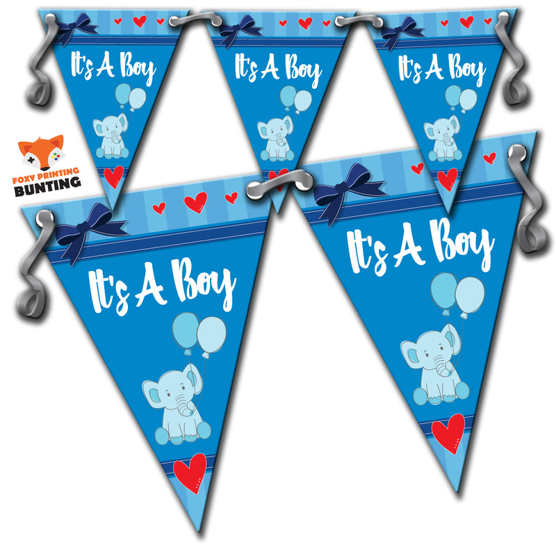 B26 Blue Its A Boy Bunting Elephant 2 Personalised Custom Bunting Premium Party Decorations  (Standard Bunting (14.8cm X 21cm))