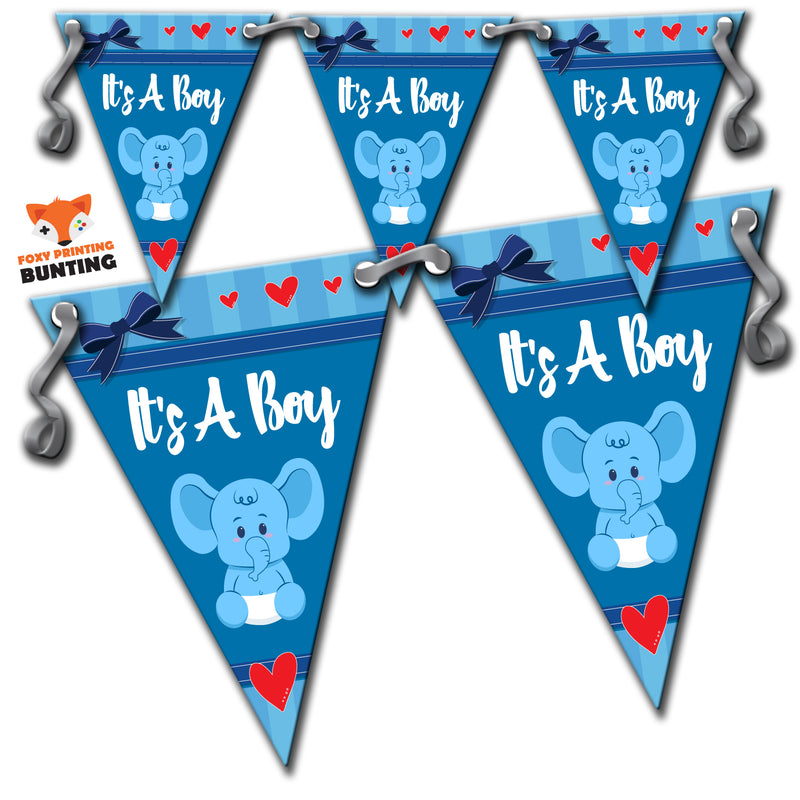 B27 Blue Its A Boy Bunting Elephant Personalised Custom Bunting Premium Party Decorations  (Standard Bunting (14.8cm X 21cm))