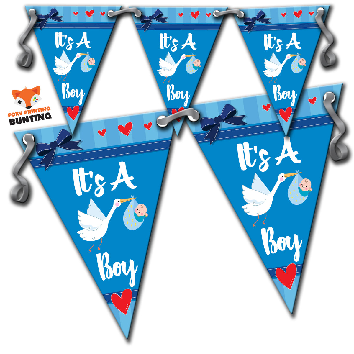 B28 Blue Its A Boy Bunting Heron Baby Personalised Custom Bunting Premium Party Decorations  (Standard Bunting (14.8cm X 21cm)) – B28 Blue Its A Boy Bunting Heron Baby Personalised Custom Bunting