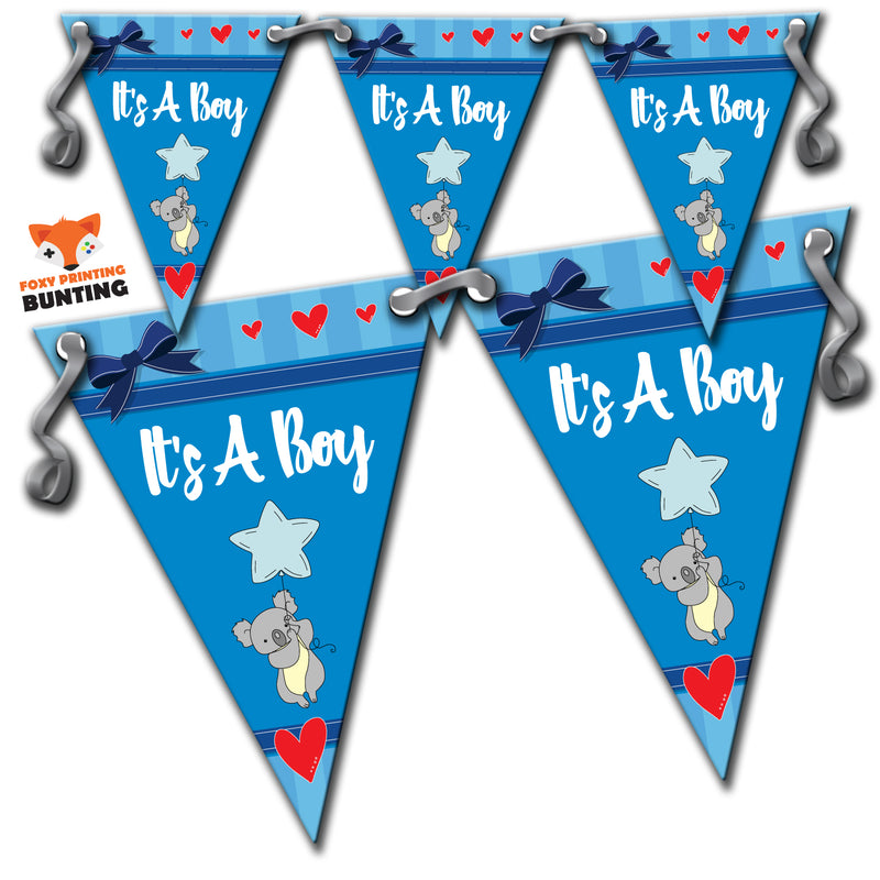 B29 Blue Its A Boy Bunting Koala Personalised Custom Bunting Premium Party Decorations  (Standard Bunting (14.8cm X 21cm))