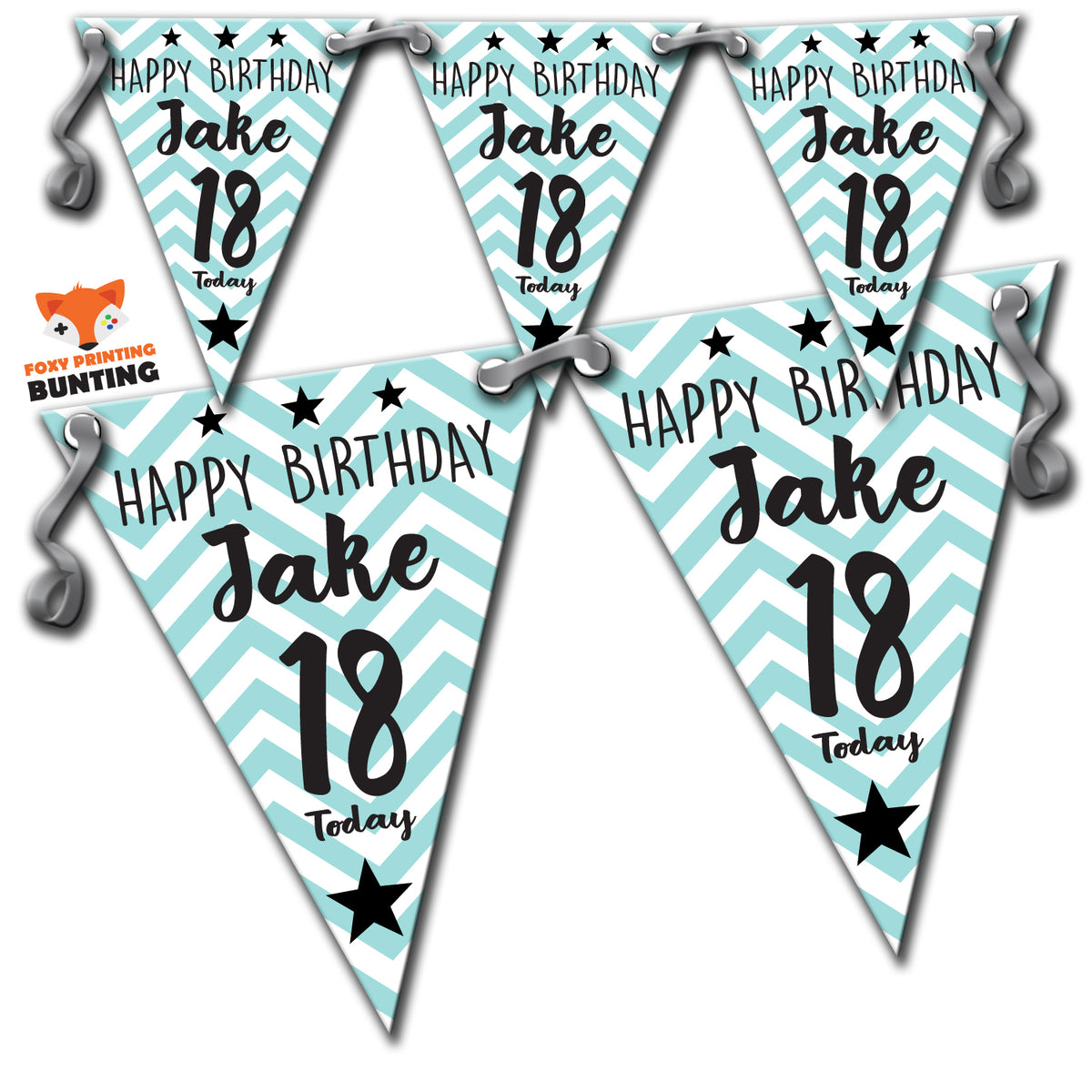 B3  18th Birthday Blue Zig Zag Personalised Bunting B3 Personalised Custom Bunting Premium Party Decorations  (Standard Bunting (14.8cm X 21cm)) – B3 18th Birthday Blue Zig Zag Personalised Bunting B3 Personalised Custom