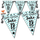 B3  18th Birthday Blue Zig Zag Personalised Bunting B3 Personalised Custom Bunting Premium Party Decorations  (Standard Bunting (14.8cm X 21cm))