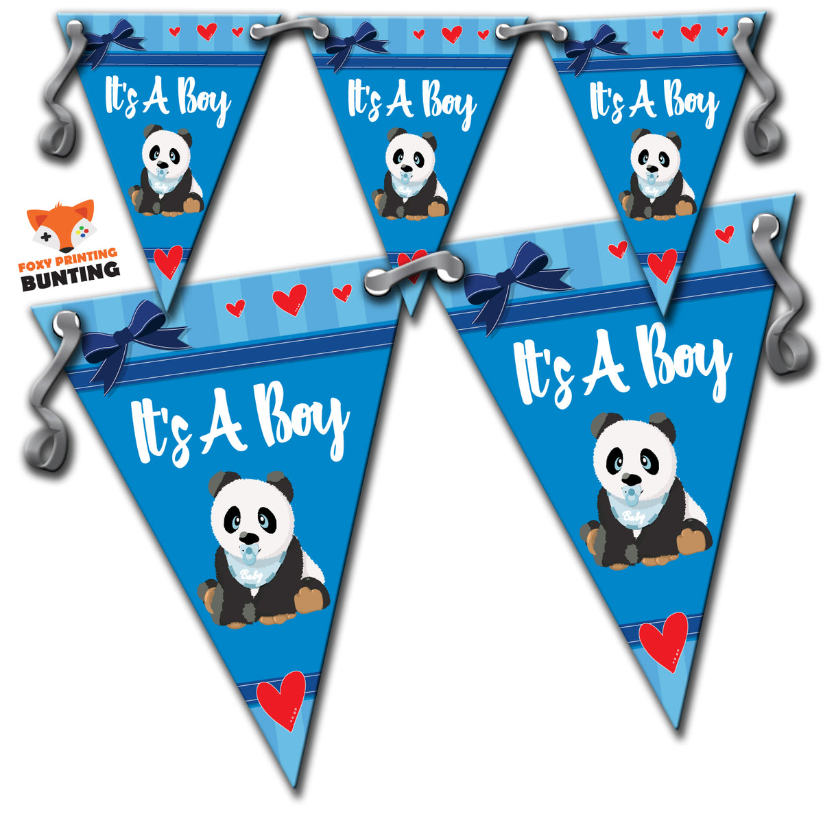 B30 Blue Its A Boy Bunting Panda Personalised Custom Bunting Premium Party Decorations  (Standard Bunting (14.8cm X 21cm)) – B30 Blue Its A Boy Bunting Panda Personalised Custom Bunting