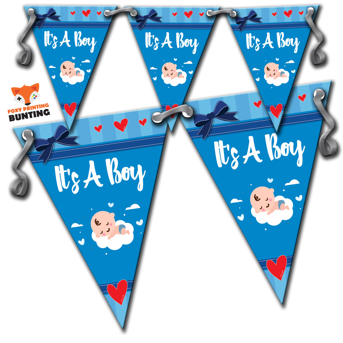 B31 Blue Its A Boy Bunting Sleeping Baby Personalised Custom Bunting Premium Party Decorations  (Standard Bunting (14.8cm X 21cm)) – B31 Blue Its A Boy Bunting Sleeping Baby Personalised Custom Bunting