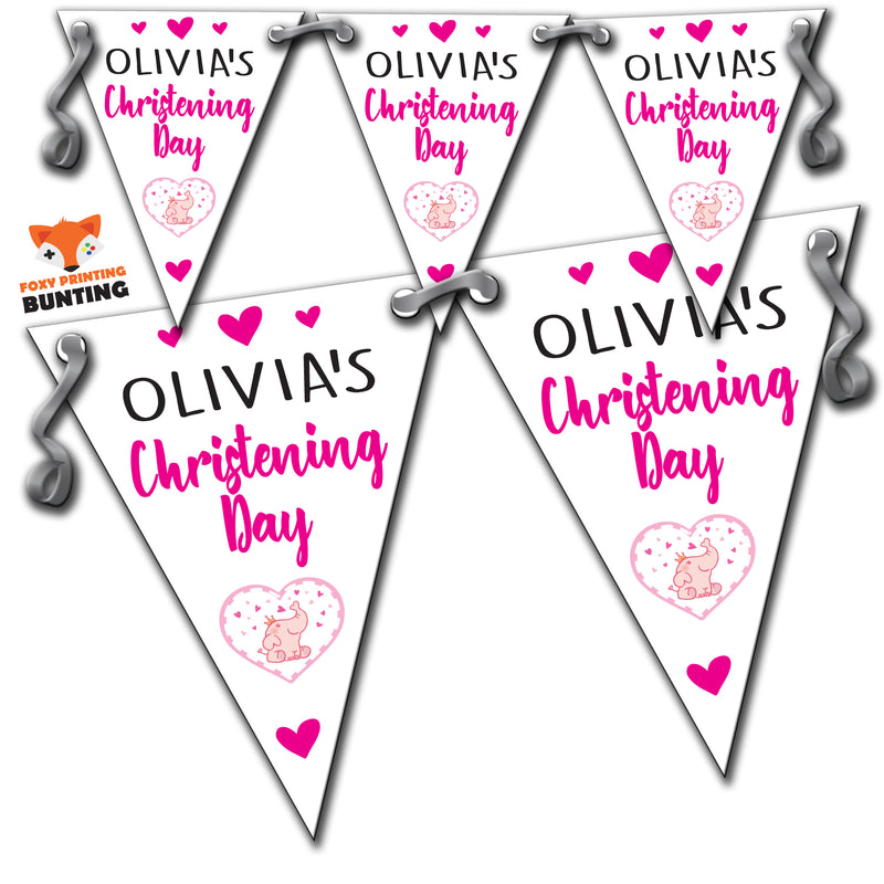 B39 Christening Day Pink A Bunting Premium Party Decorations  (Standard Bunting (14.8cm X 21cm))