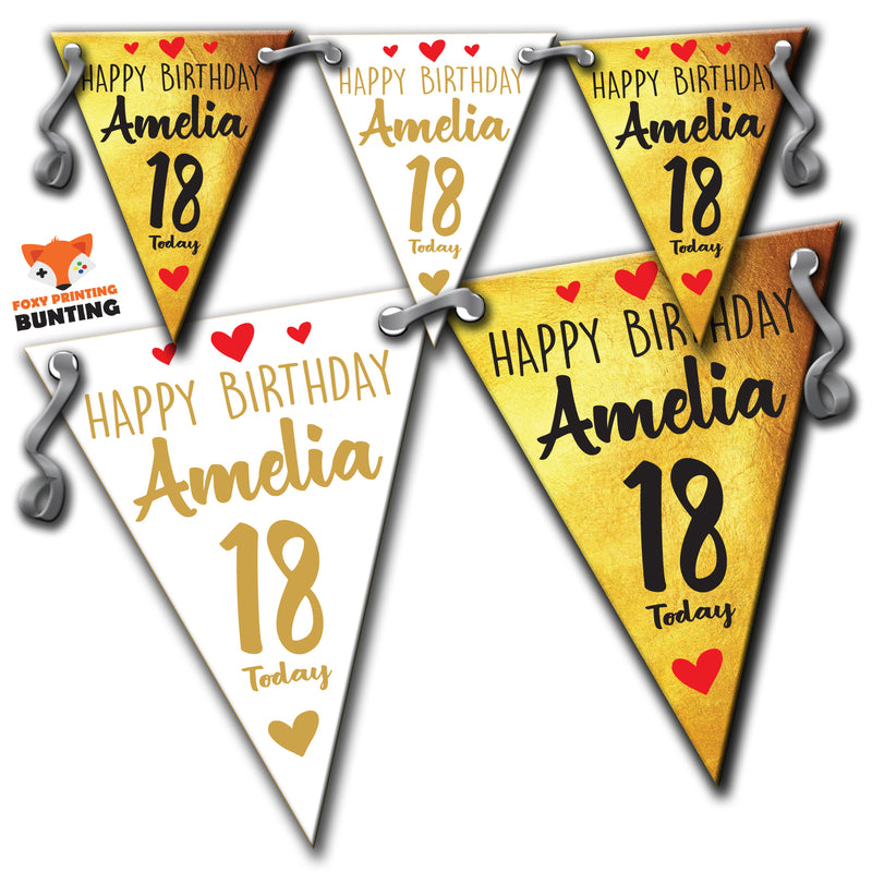 B4 MIXED 18th Birthday Gold A Personalised Bunting Premium Party Decorations  (Standard Bunting (14.8cm X 21cm))