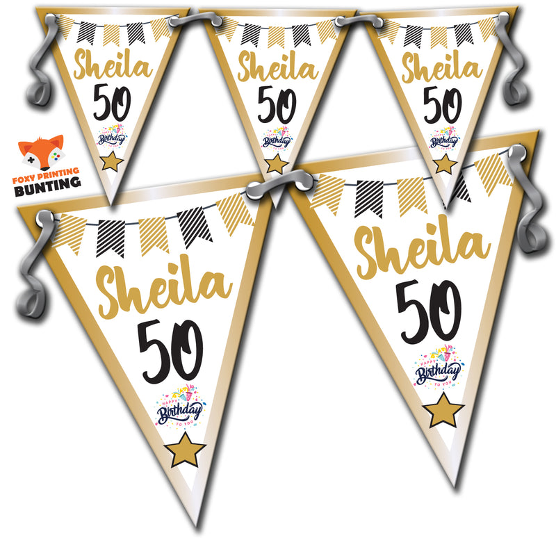B41 Gold & Black Birthday Bunting Premium Party Decorations  (Standard Bunting (14.8cm X 21cm))