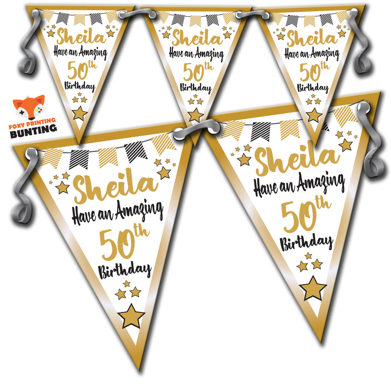 B43 Happy Birthday Gold Bunting Premium Party Decorations  (Standard Bunting (14.8cm X 21cm))