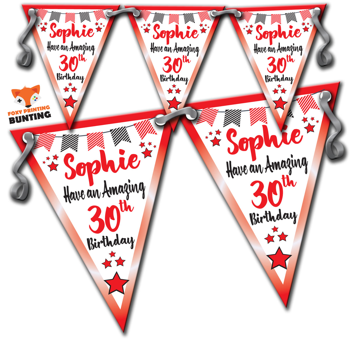 B46 Happy Birthday Red Bunting Premium Party Decorations  (Standard Bunting (14.8cm X 21cm)) – B46 Happy Birthday Red Bunting