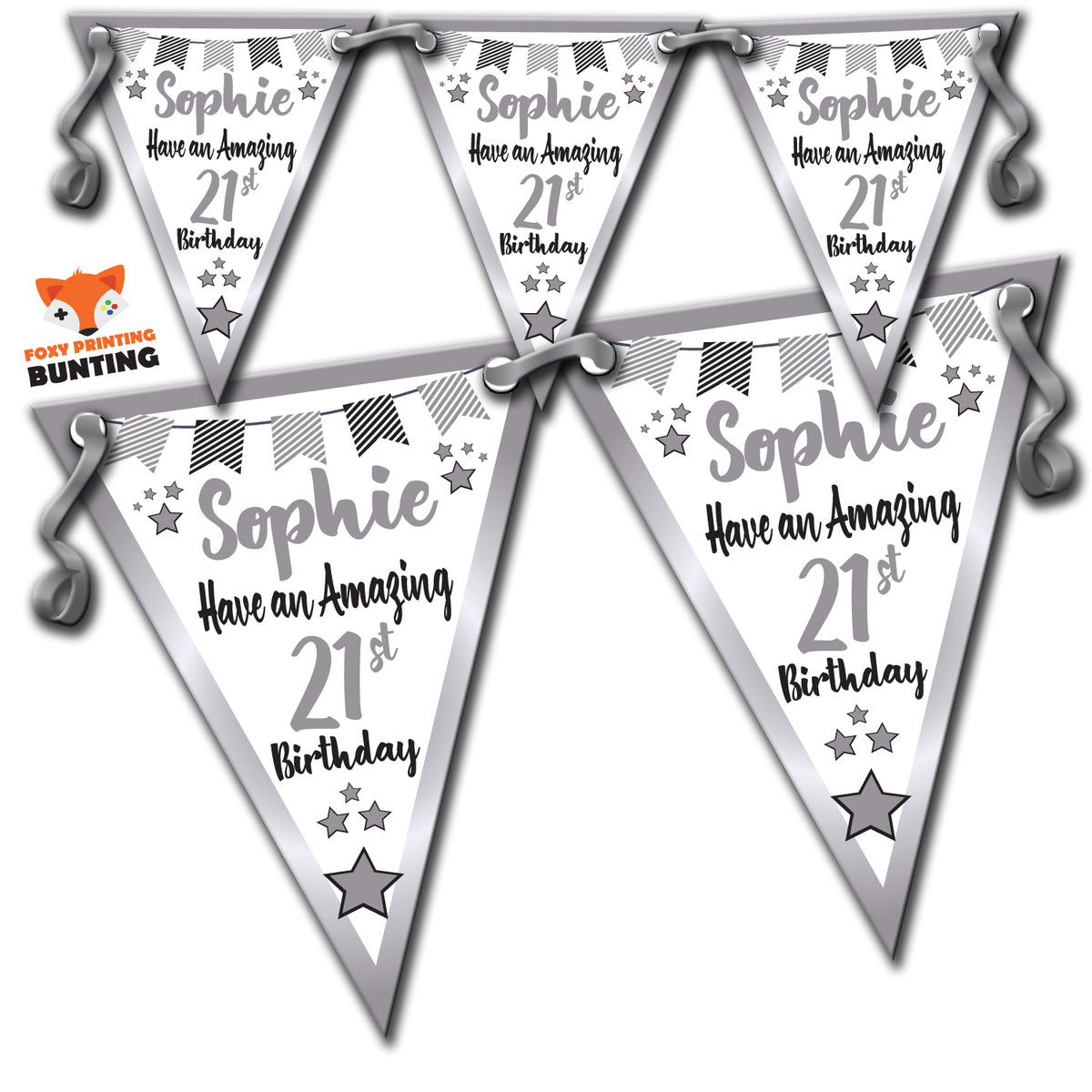 B47 Happy Birthday Silver Bunting Premium Party Decorations  (Standard Bunting (14.8cm X 21cm)) – B47 Happy Birthday Silver Bunting
