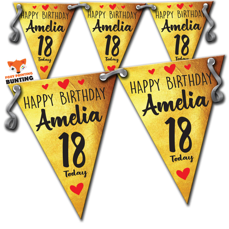 B5 18th Birthday Gold B Personalised Bunting Premium Party Decorations  (Standard Bunting (14.8cm X 21cm))