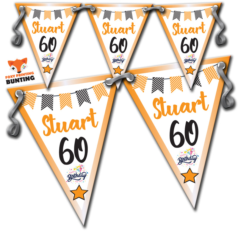 B60 Orange & Black Birthday Bunting Premium Party Decorations  (Standard Bunting (14.8cm X 21cm))