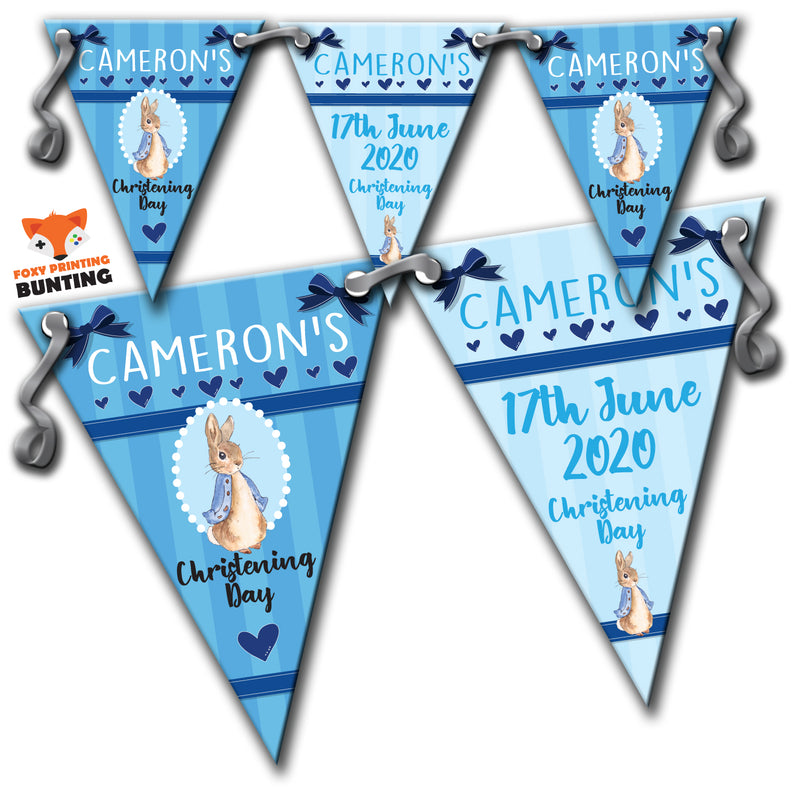 B61 MIXED Peter Rabbit Christening Bunting A Personalised Custom Bunting Premium Party Decorations  (Standard Bunting (14.8cm X 21cm))