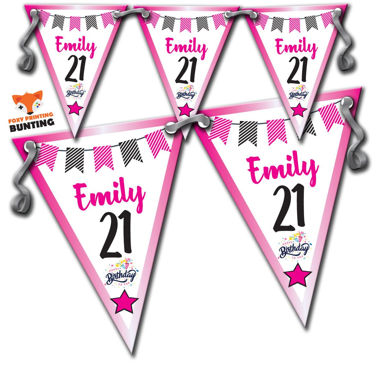 B63 Pink & Black Birthday Bunting Premium Party Decorations  (Standard Bunting (14.8cm X 21cm)) – B63 Pink & Black Birthday Bunting