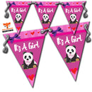 B69 Pink Its A Girl Bunting Panda 1 Personalised Custom Bunting Premium Party Decorations  (Standard Bunting (14.8cm X 21cm))