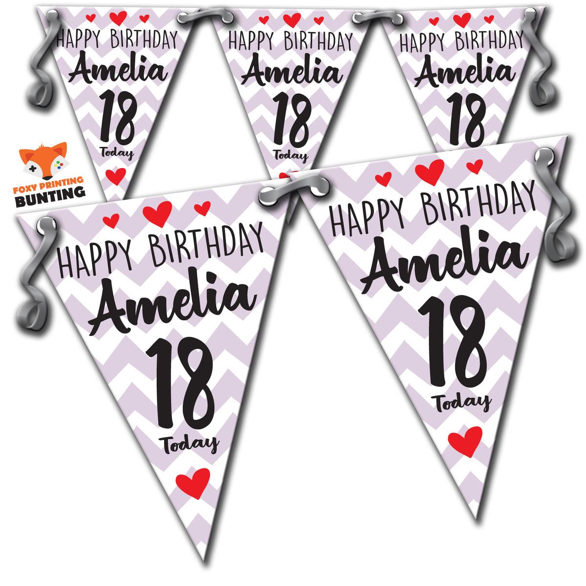 B7 18th Birthday Zig Zag  Personalised Bunting Premium Party Decorations  (Standard Bunting (14.8cm X 21cm)) – B7 18th Birthday Zig Zag Personalised Bunting