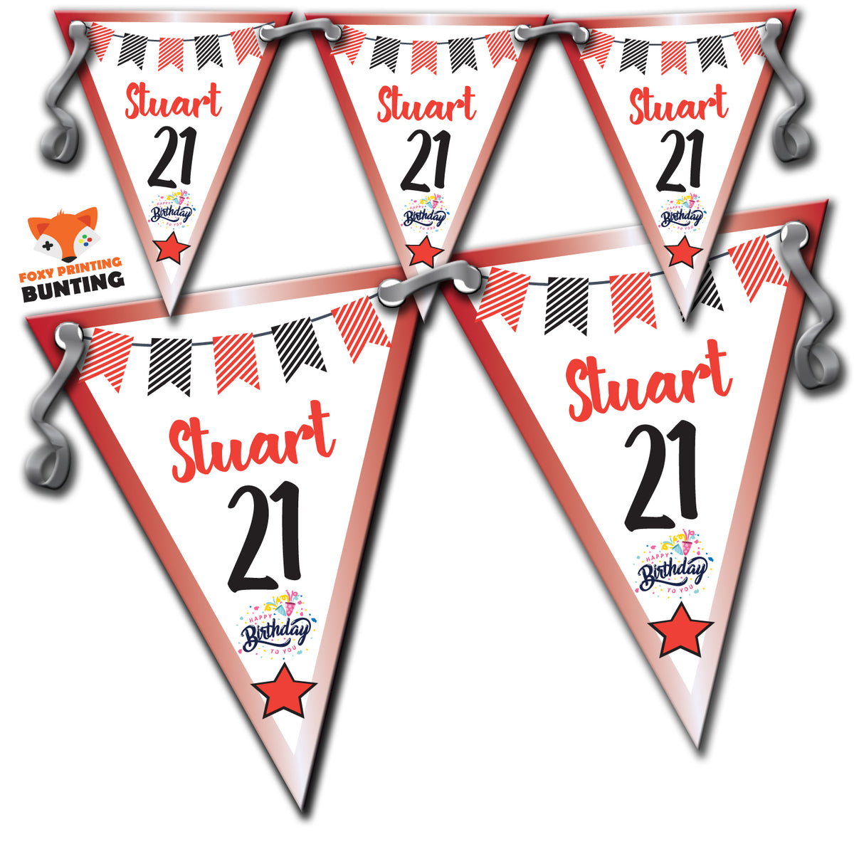 B75 Red & Black Birthday Bunting Premium Party Decorations  (Standard Bunting (14.8cm X 21cm)) – B75 Red & Black Birthday Bunting