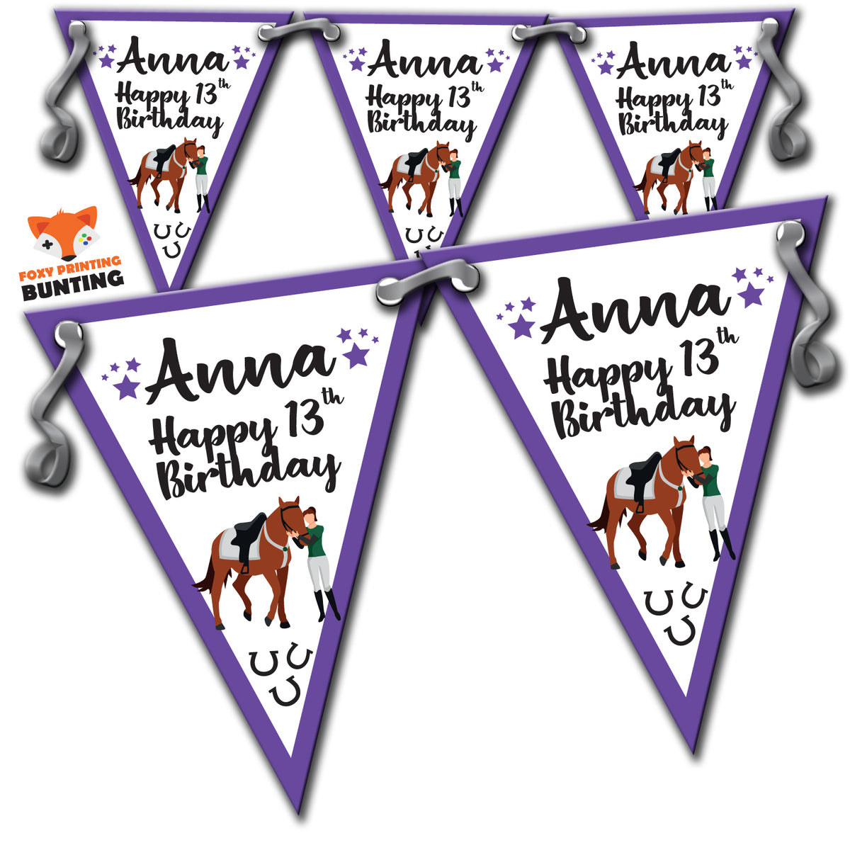 B8 Anna Bunting Horse Rider Personalised Bunting Premium Party Decorations  (Standard Bunting (14.8cm X 21cm)) – B8 Anna Bunting Horse Rider Personalised Bunting