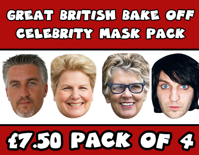 Great British Bake Off Celebrity Face Mask Fancy Dress Cardboard Costume Mask PACK All 4 Judges
