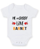 Me and Daddy Love BARNET Personalised FOOTBALL TEAM Baby Grow