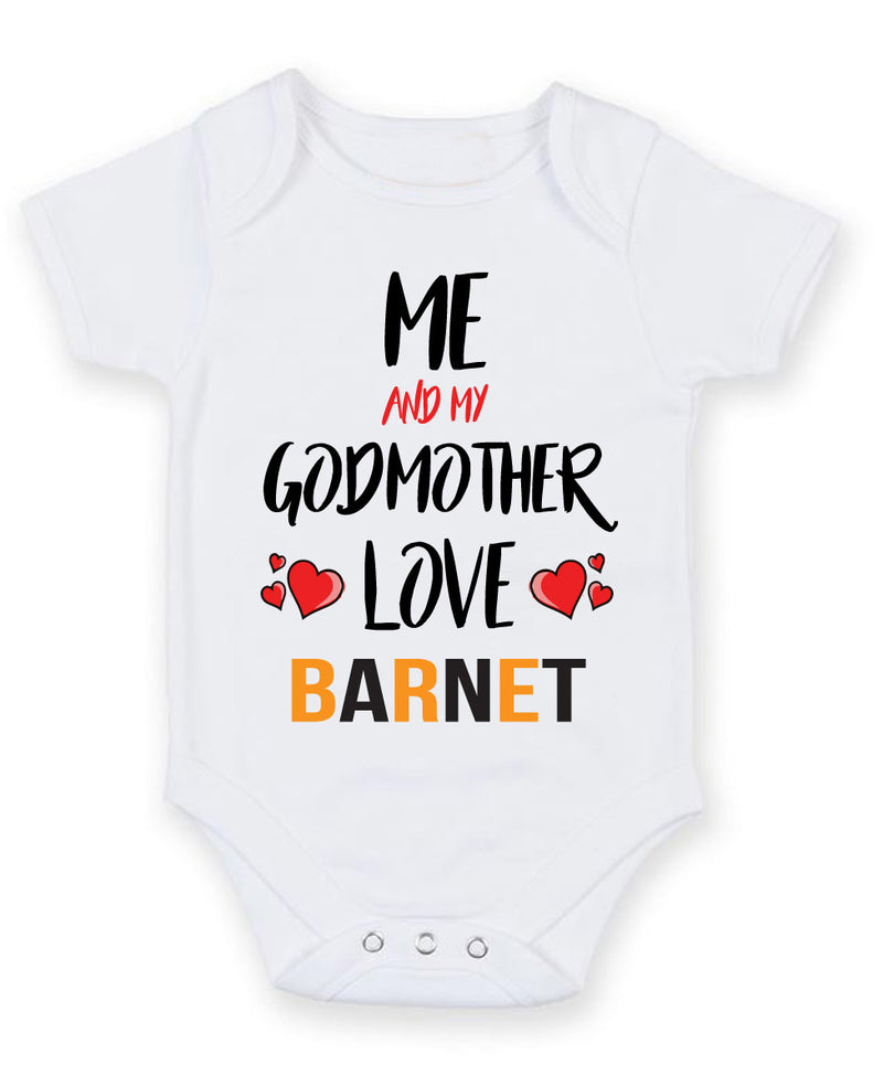 Me and My Godmother Love BARNET Personalised FOOTBALL TEAM Baby Grow