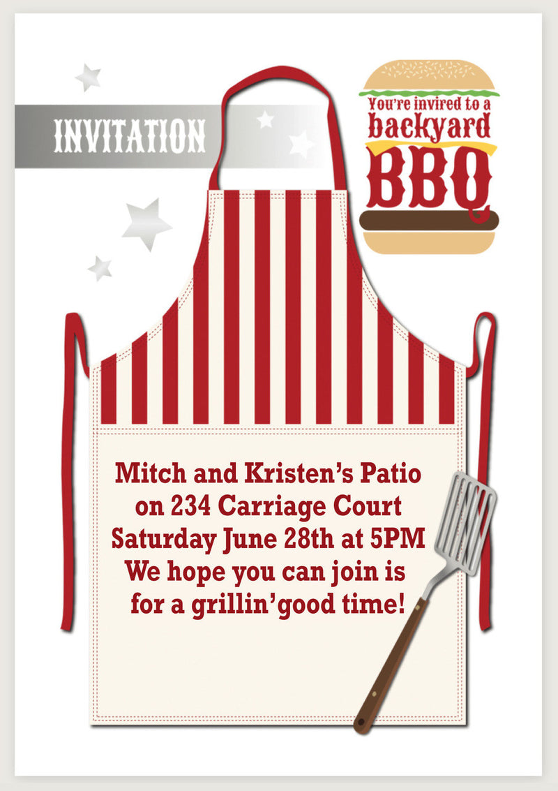 10 X Personalised Printed BBQ Apron 2 INSPIRED STYLE Invites