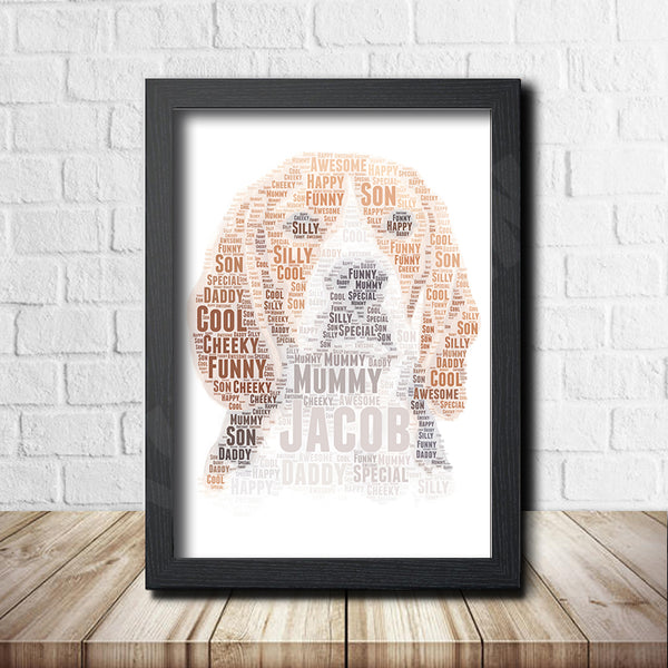 Personalised beagle word art print in a black frame