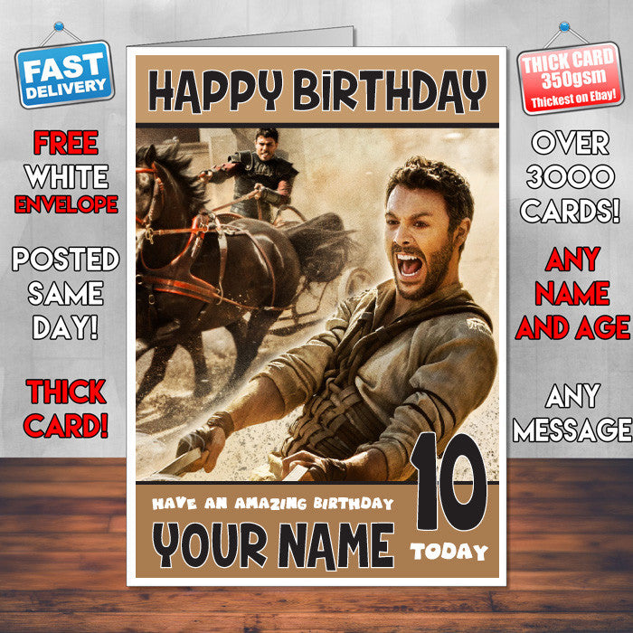 BEN HUR BM1 THEME INSPIRED Style PERSONALISED Kids Adult FUNNY Birthday Card