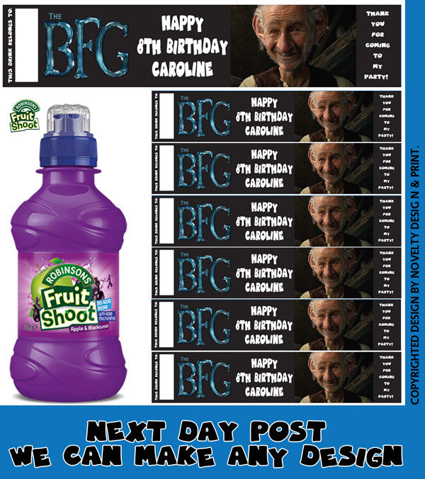 BFG Inspired Theme Personalised Party Fruit Shoot Label Sticker