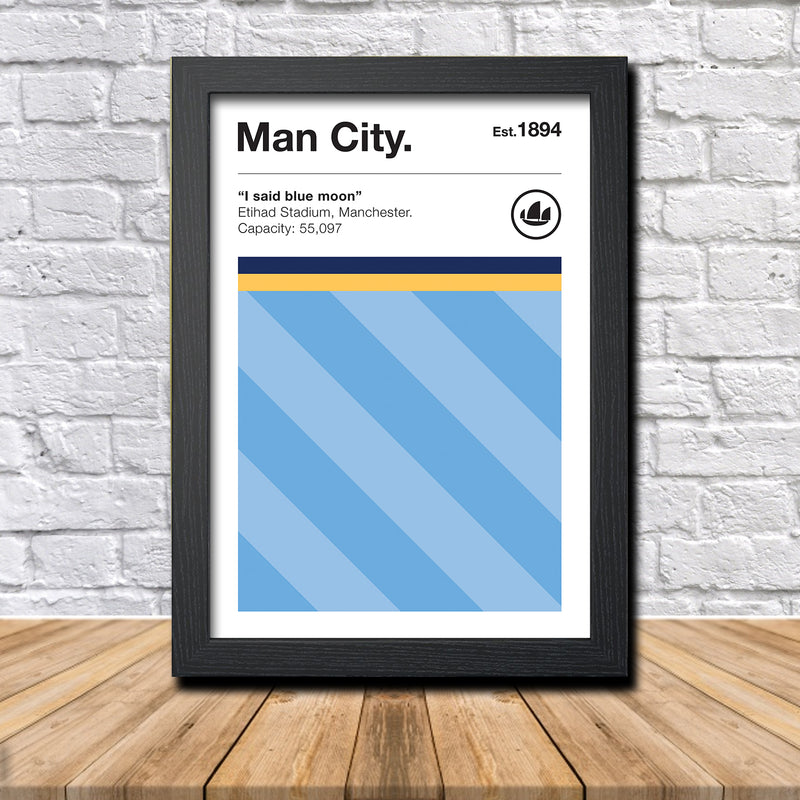 Retro Manchester City Club Colours - Manchester City Fan Football Poster