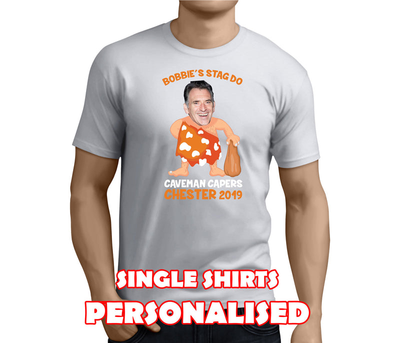 Caveman White Custom Stag T-Shirt - Any Name - Party Tee