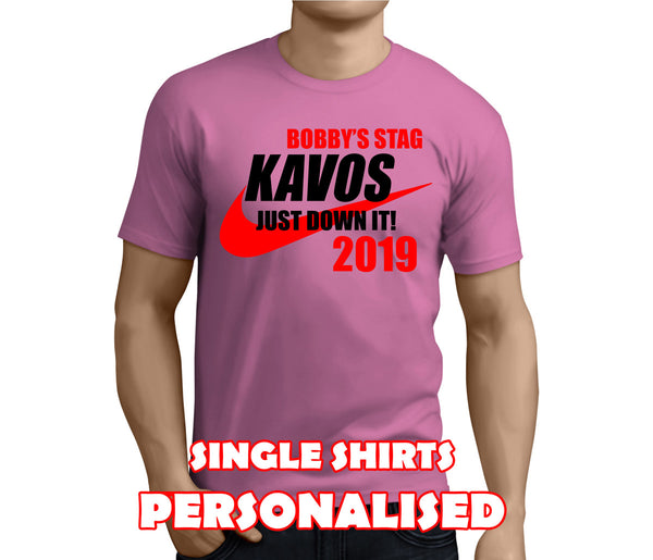 Just Down It Black Custom Stag T-Shirt - Any Name - Party Tee