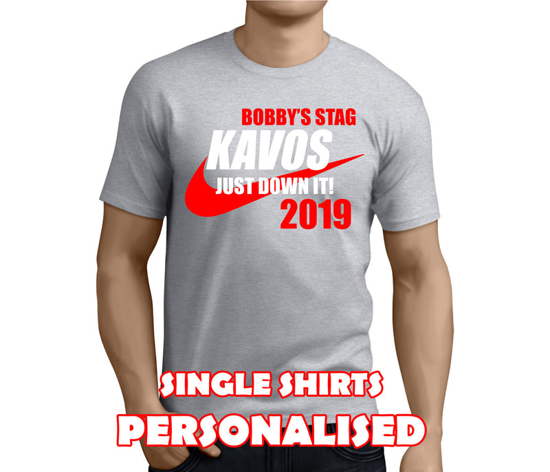 Just Down It White Custom Stag T-Shirt - Any Name - Party Tee