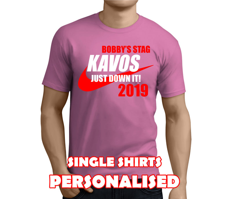 Just Down It White Custom Stag T-Shirt - Any Name - Party Tee