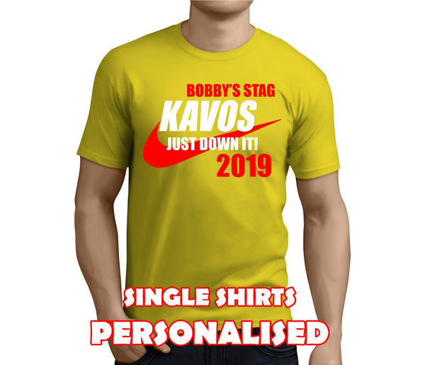 Just Down It White Custom Stag T-Shirt - Any Name - Party Tee