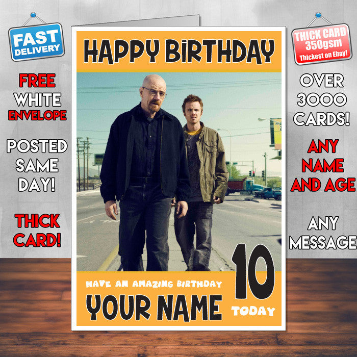 BREAKING BAD 2 BM1 THEME INSPIRED Style PERSONALISED Kids Adult FUNNY Birthday Card